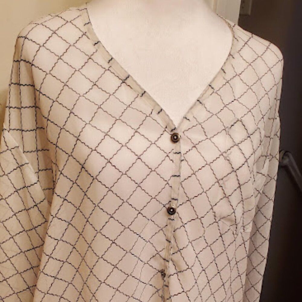 CAbi Style 740 Chessboard Blouse Black and Ivory Size Small